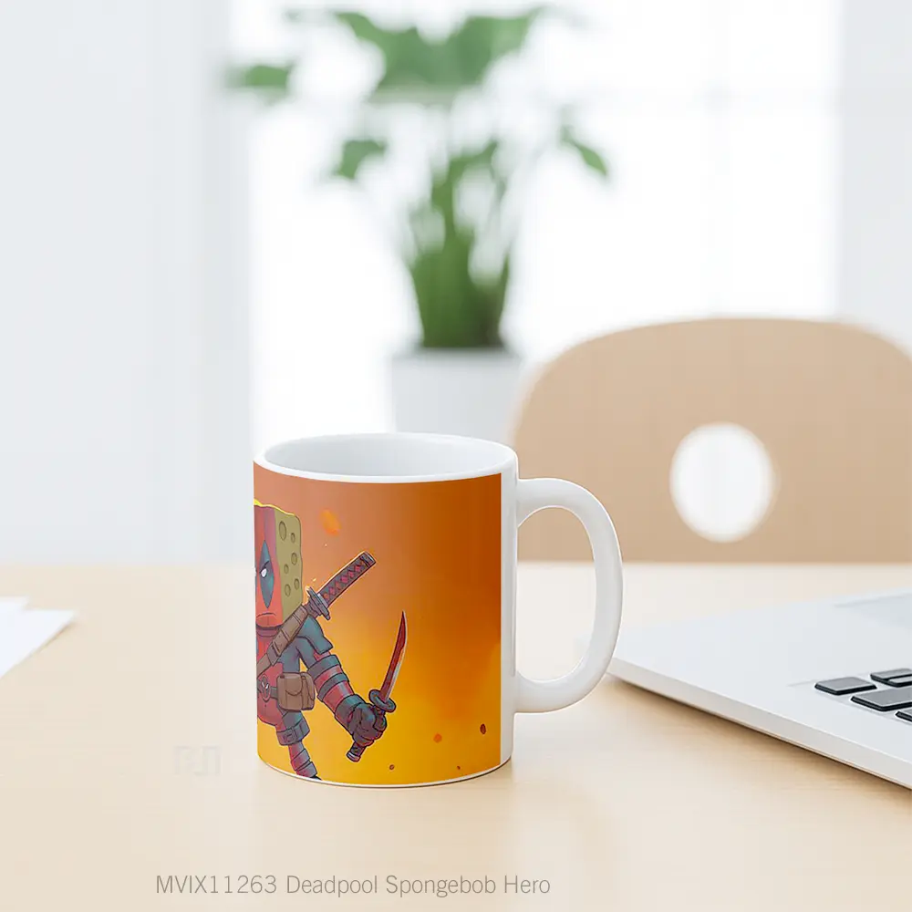 Mug Deadpool Spongebob Hero Mug Anime Populer Koleksi Spesial - All-side / Desain