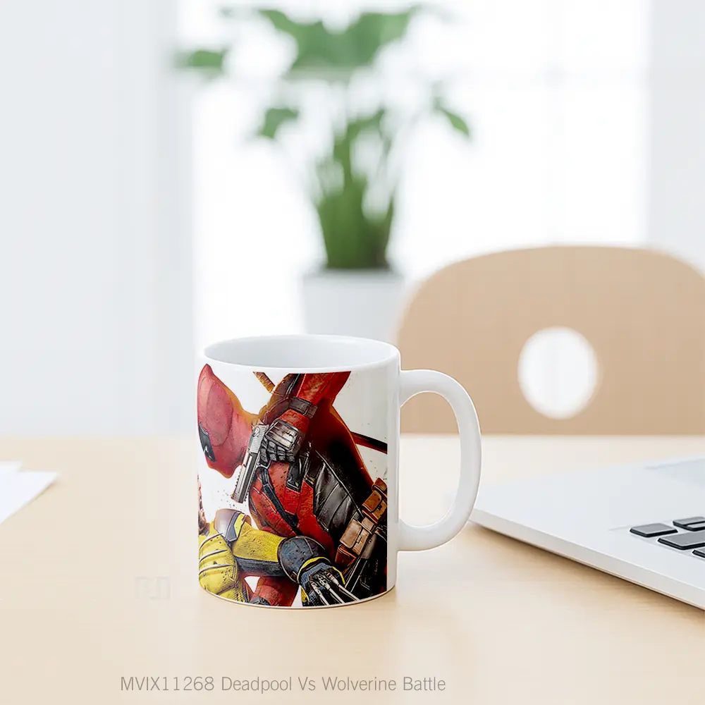 Mug Deadpool Vs Wolverine Battle Hadiah Lucu dan Menarik - All-side / Desain