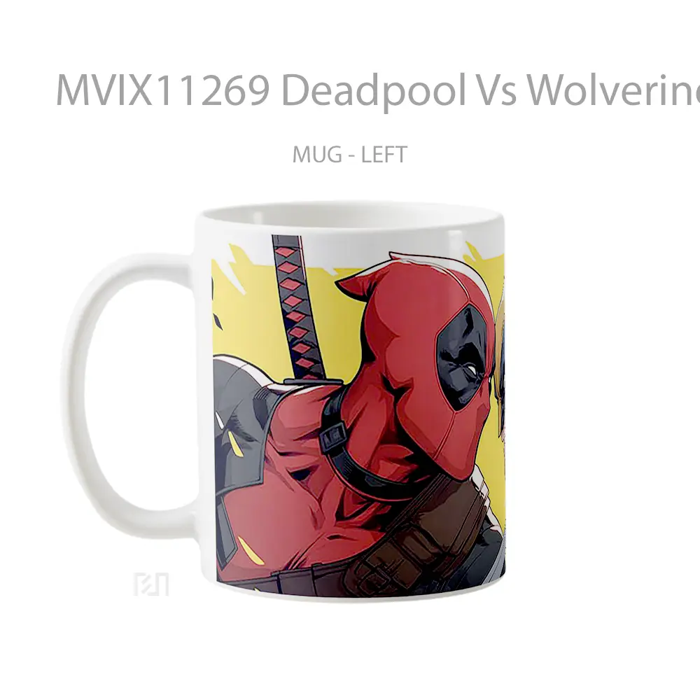 Mug Deadpool Vs Wolverine Yellow Background Koleksi Mug Limited Edition - All-side / Desain