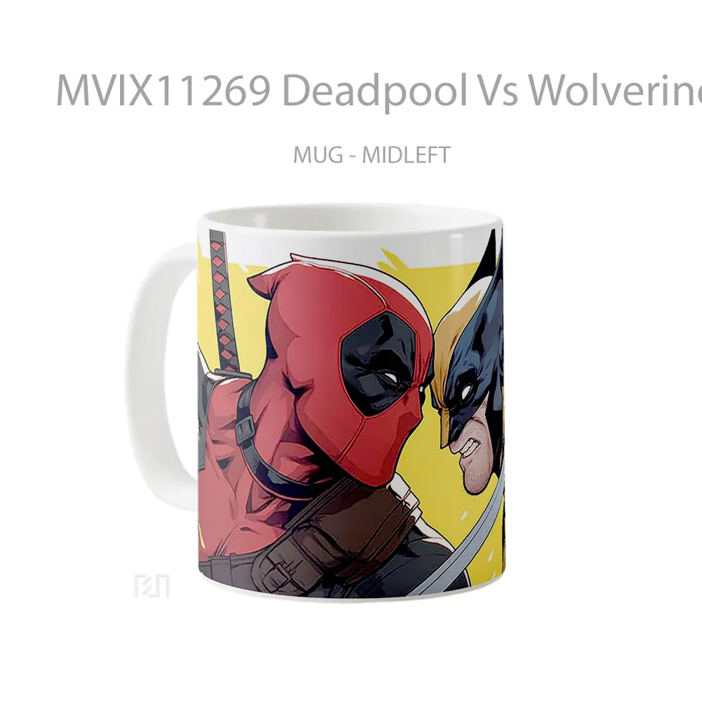 Mug Deadpool Vs Wolverine Yellow Background Koleksi Mug Limited Edition - All-side / Desain
