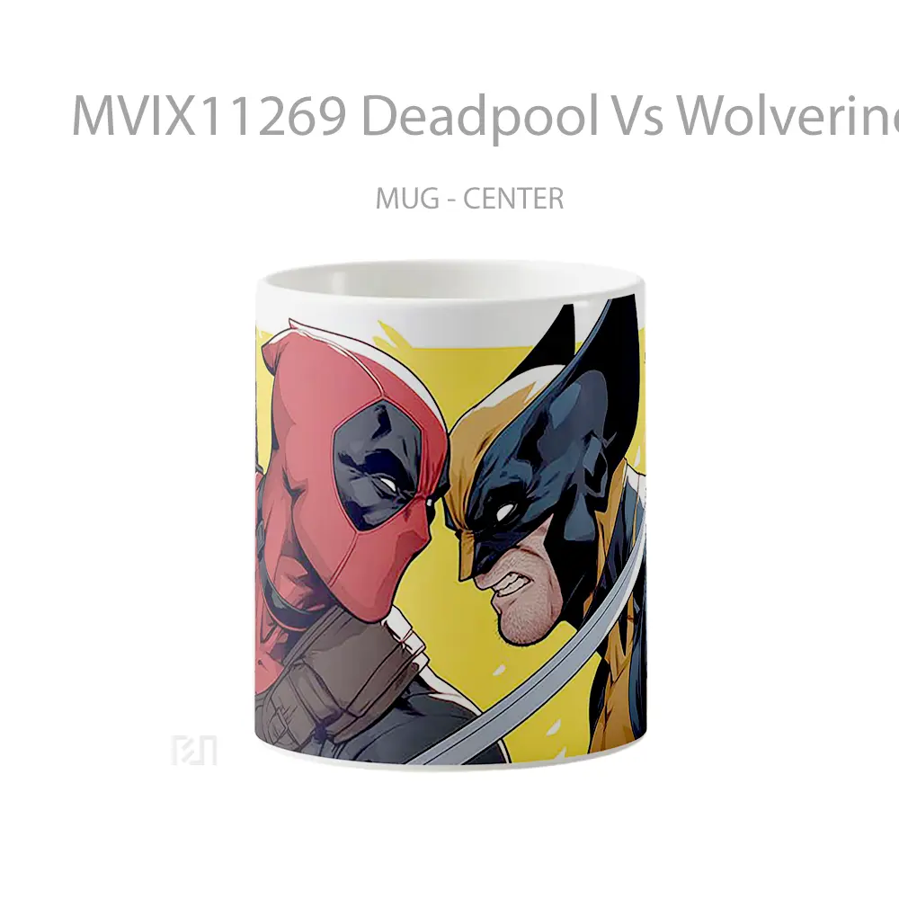 Mug Deadpool Vs Wolverine Yellow Background Koleksi Mug Limited Edition