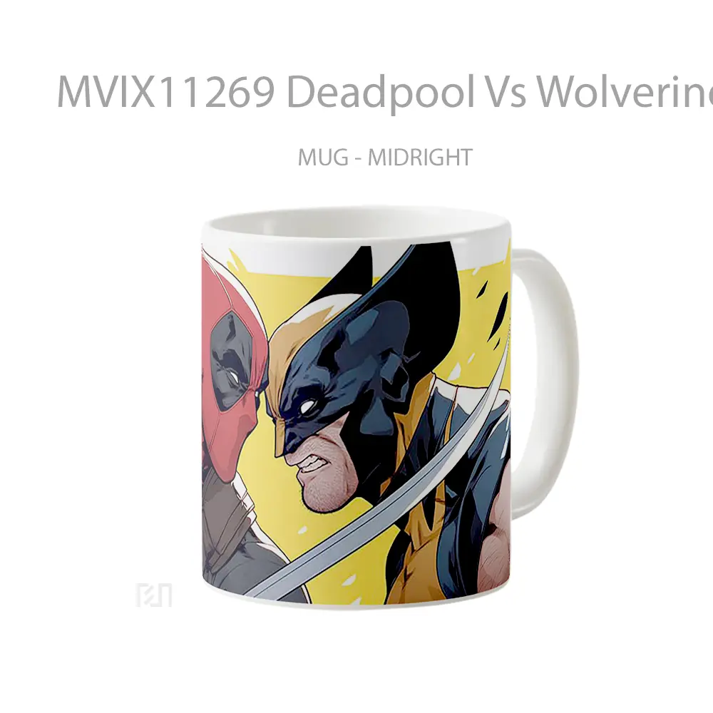 Mug Deadpool Vs Wolverine Yellow Background Koleksi Mug Limited Edition - All-side / Desain