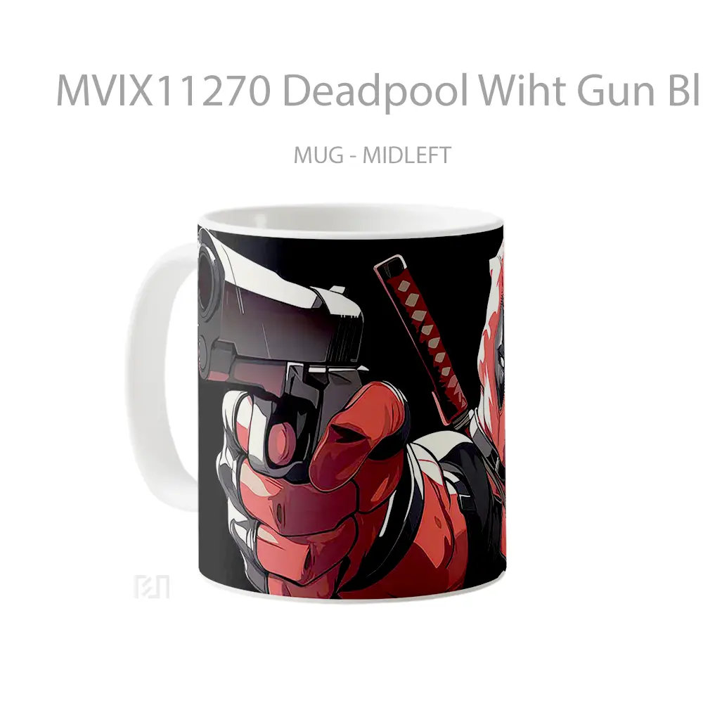 Mug Deadpool Wiht Gun Black Hype Gelas Keramik Desain Unik - All-side / Desain