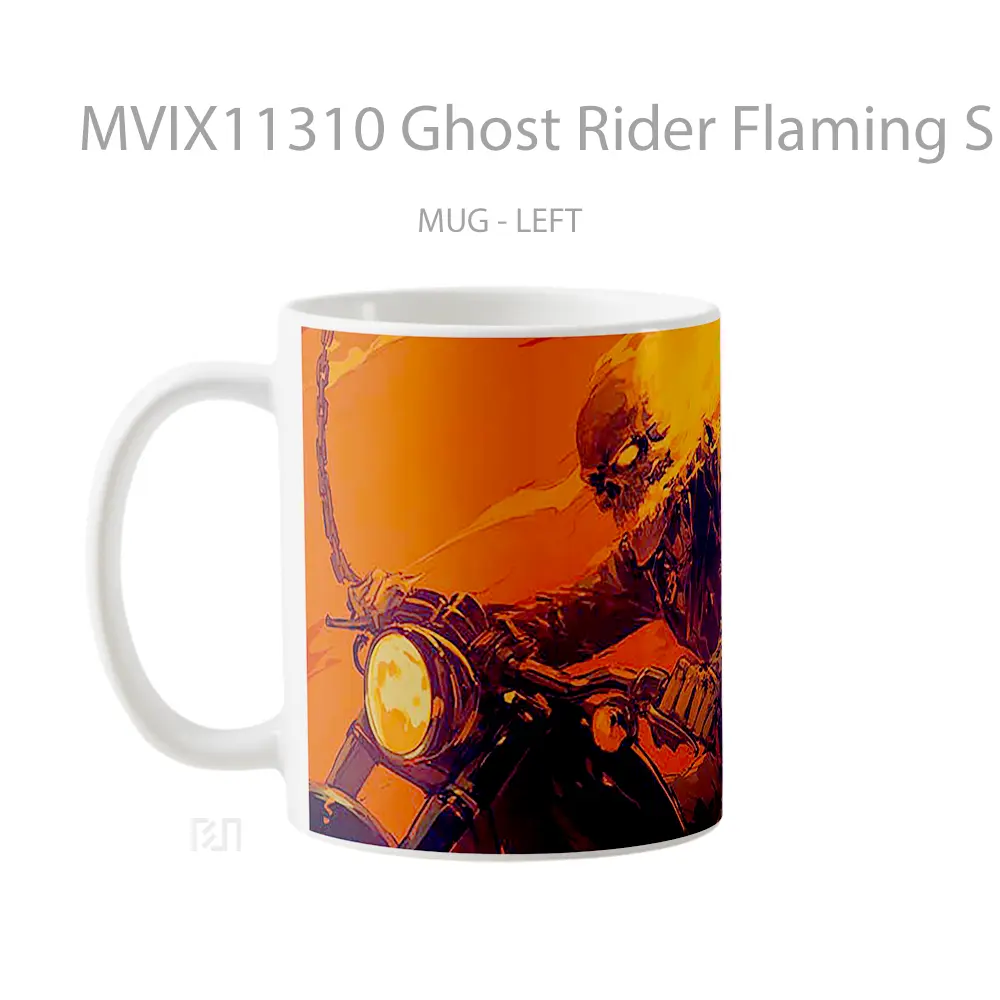 Mug Ghost Rider Flaming Skull Chains Whipping Motorcycle Mug Aesthetic Koleksi Spesial - All-side / Desain