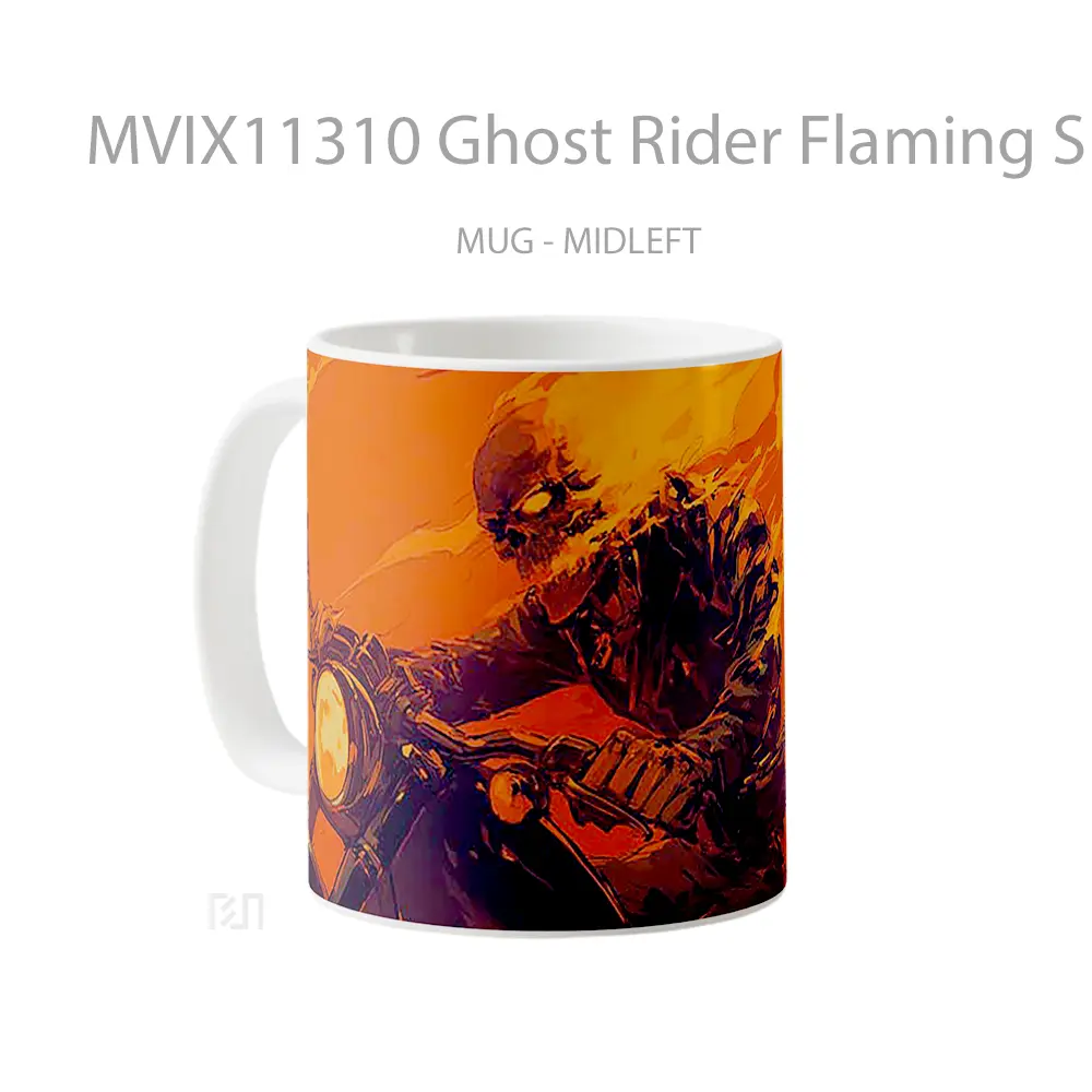 Mug Ghost Rider Flaming Skull Chains Whipping Motorcycle Mug Aesthetic Koleksi Spesial - All-side / Desain