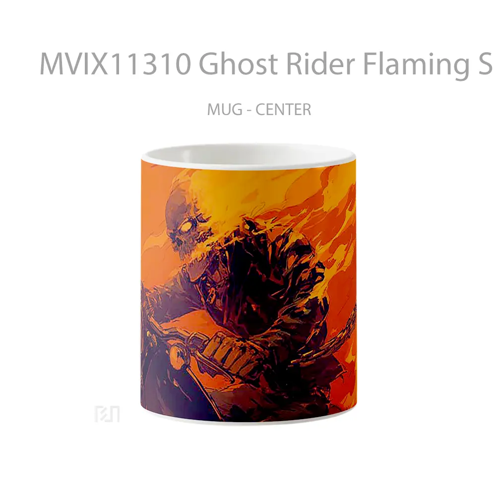 Mug Ghost Rider Flaming Skull Chains Whipping Motorcycle Mug Aesthetic Koleksi Spesial