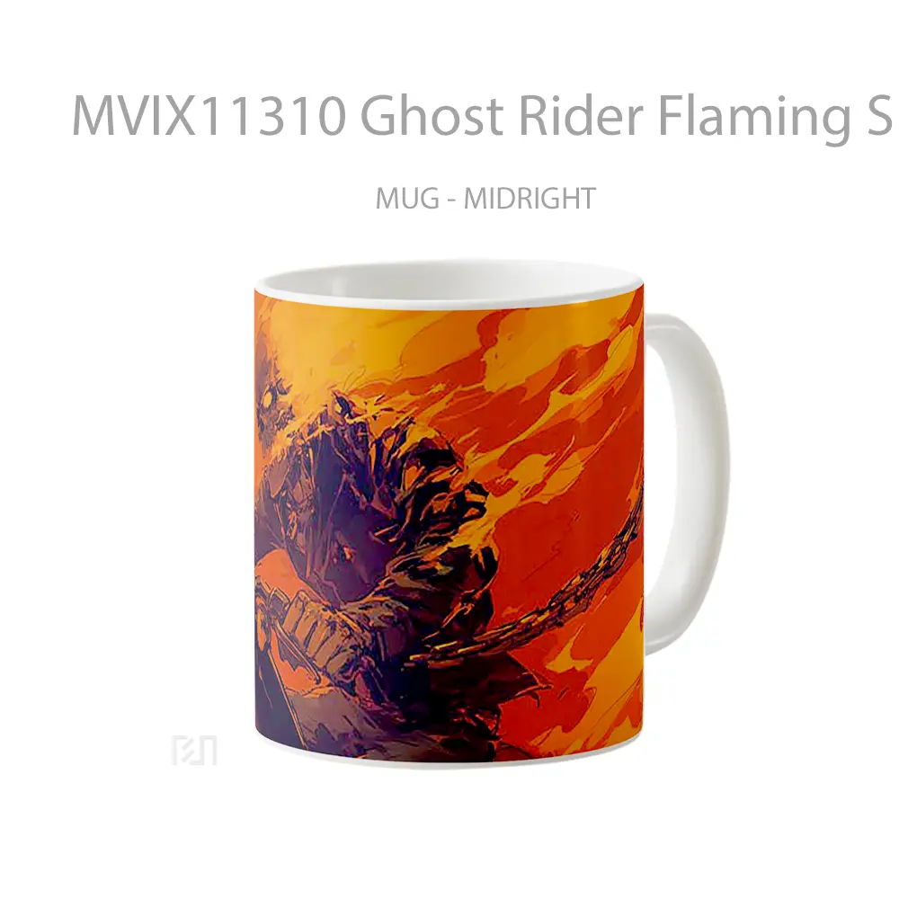 Mug Ghost Rider Flaming Skull Chains Whipping Motorcycle Mug Aesthetic Koleksi Spesial - All-side / Desain