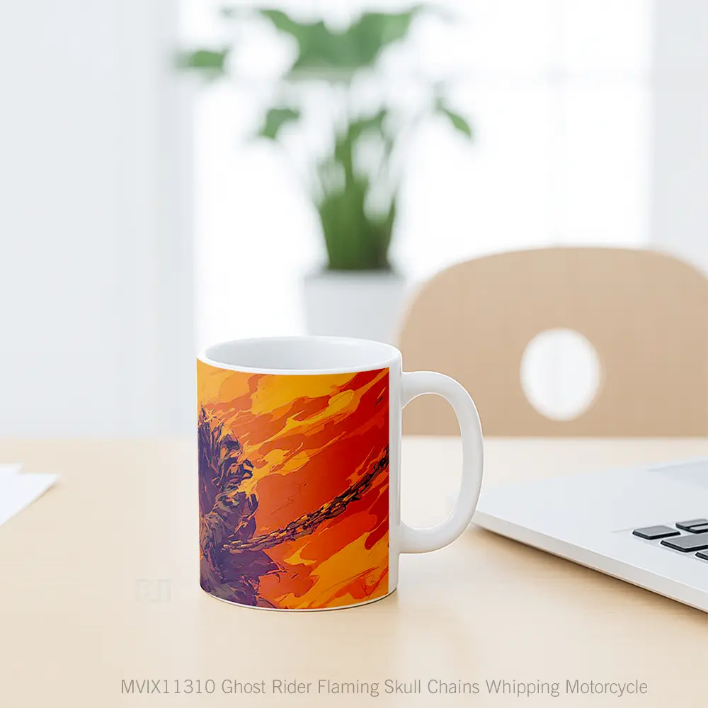 Mug Ghost Rider Flaming Skull Chains Whipping Motorcycle Mug Aesthetic Koleksi Spesial - All-side / Desain