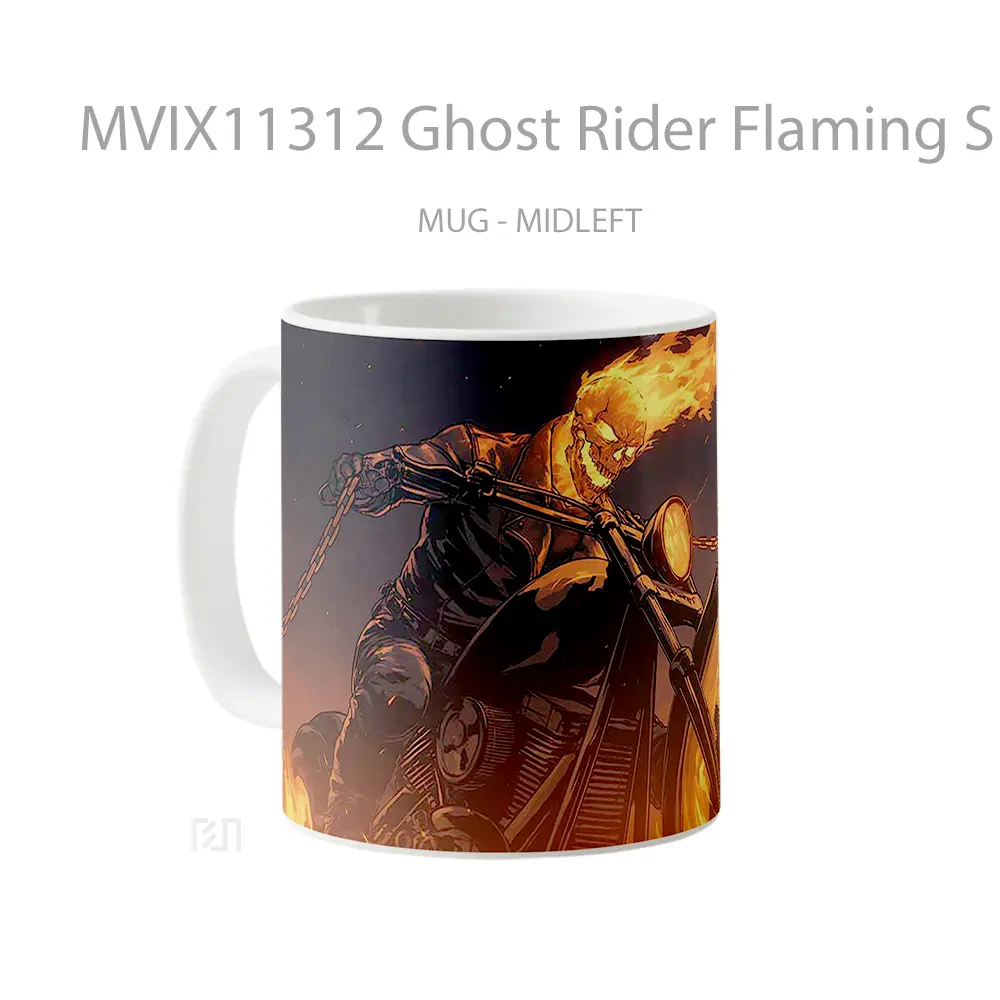 Mug Ghost Rider Flaming Skull Motorcycle Gelas Keramik Desain Unik - All-side / Desain