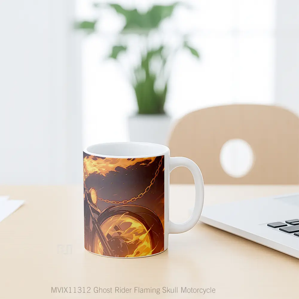 Mug Ghost Rider Flaming Skull Motorcycle Gelas Keramik Desain Unik - All-side / Desain