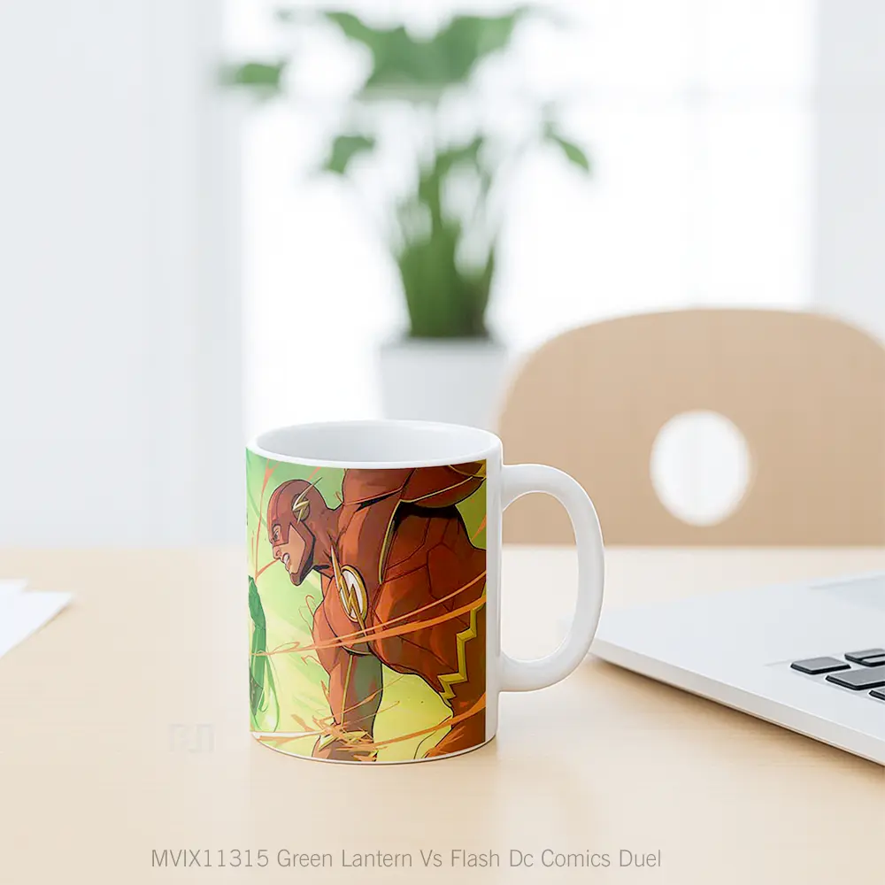 Mug Green Lantern Vs Flash Dc Comics Duel Gelas Keramik Koleksi Superhero - All-side / Desain