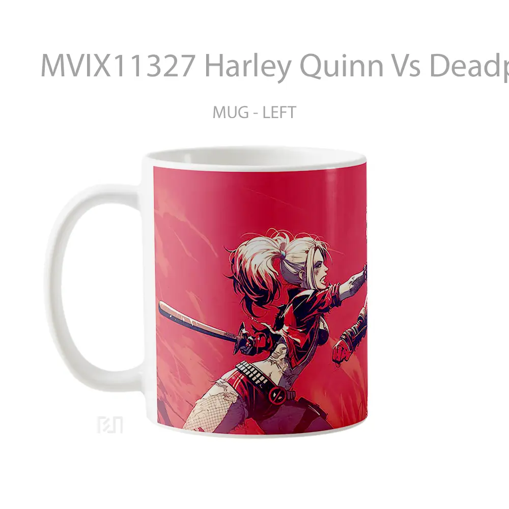 Mug Harley Quinn Vs Deadpool Chaotic Red Fight Hadiah Lucu dan Menarik - All-side / Desain