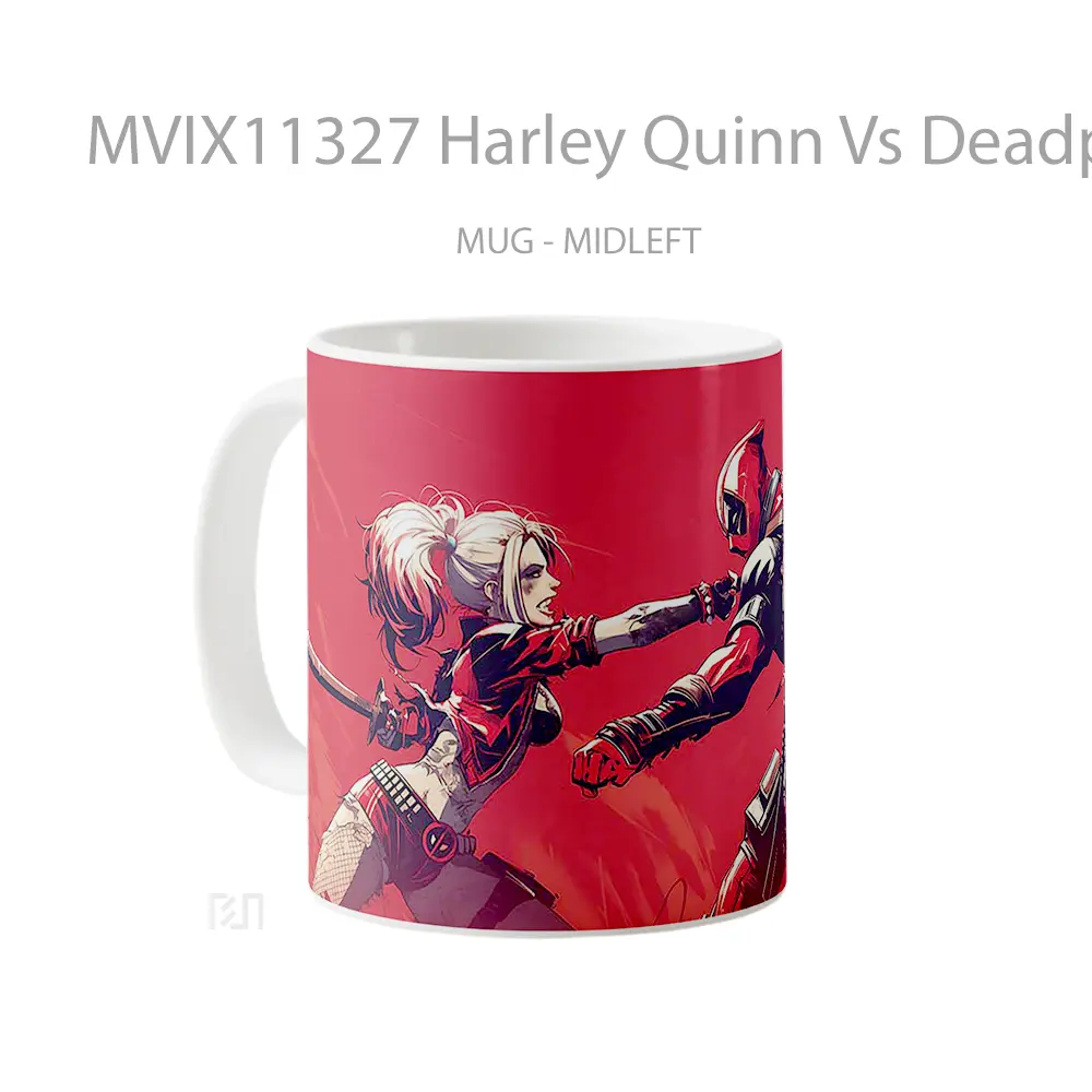 Mug Harley Quinn Vs Deadpool Chaotic Red Fight Hadiah Lucu dan Menarik - All-side / Desain