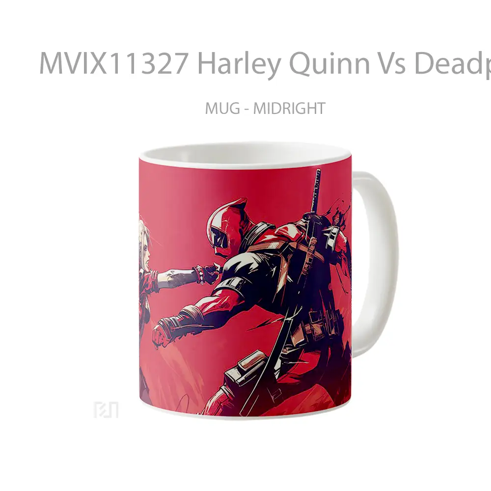 Mug Harley Quinn Vs Deadpool Chaotic Red Fight Hadiah Lucu dan Menarik - All-side / Desain