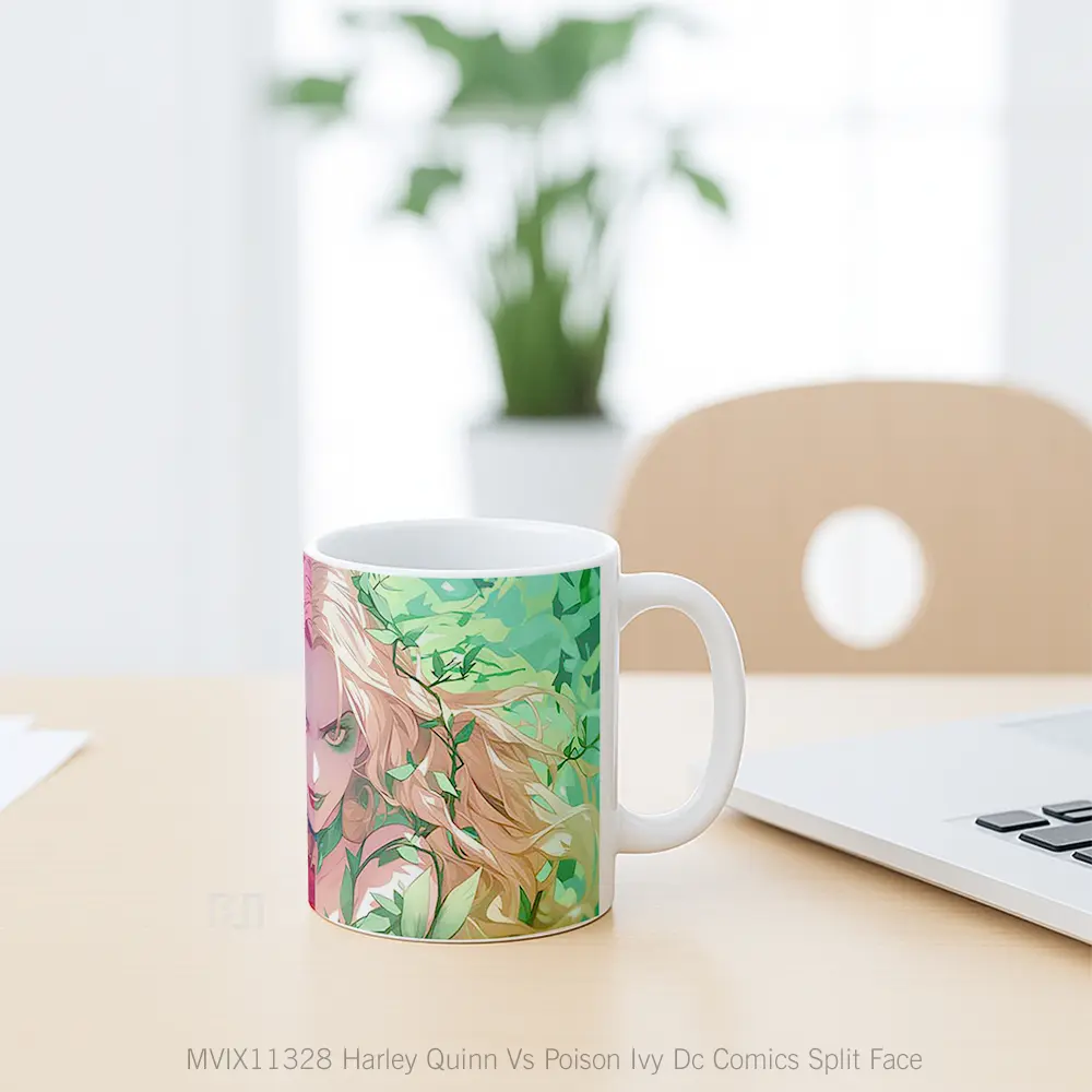 Mug Harley Quinn Vs Poison Ivy Dc Comics Split Face Gelas Keramik Koleksi Superhero - All-side / Desain