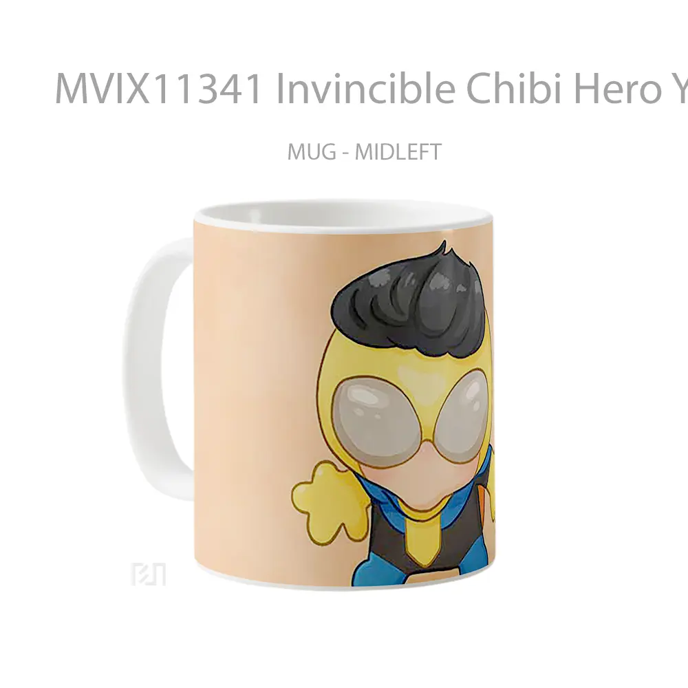 Mug Invincible Chibi Hero Yellow Suit Hadiah Unik Anime Lovers - All-side / Desain