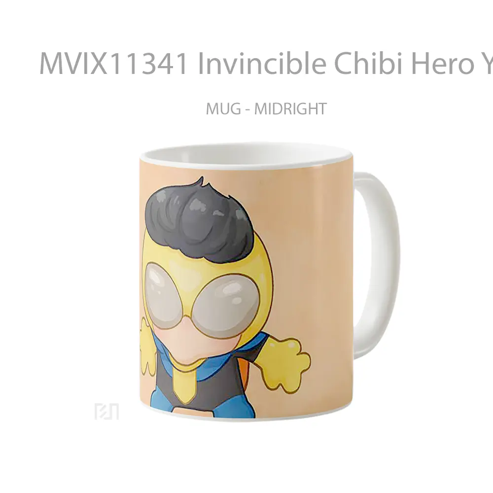 Mug Invincible Chibi Hero Yellow Suit Hadiah Unik Anime Lovers - All-side / Desain