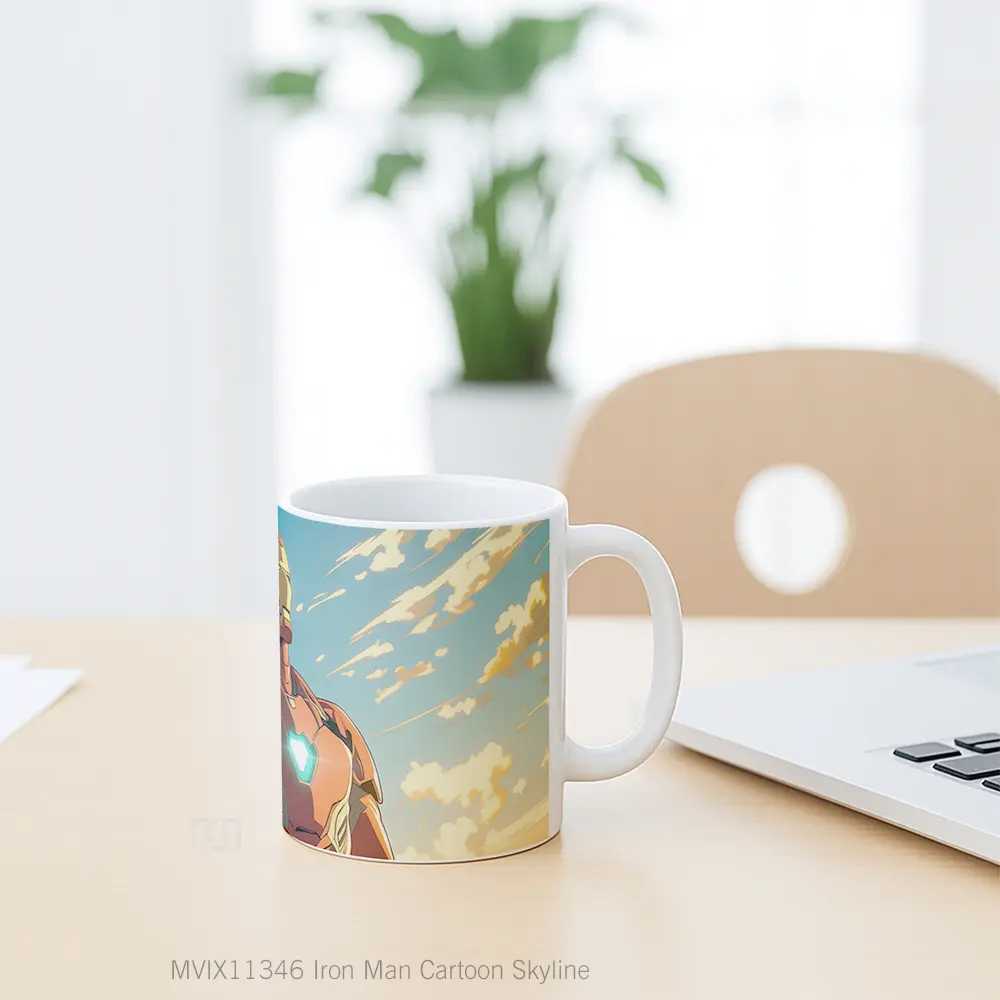 Mug Iron Man Cartoon Skyline Merchandise Karakter Ikonik - All-side / Desain