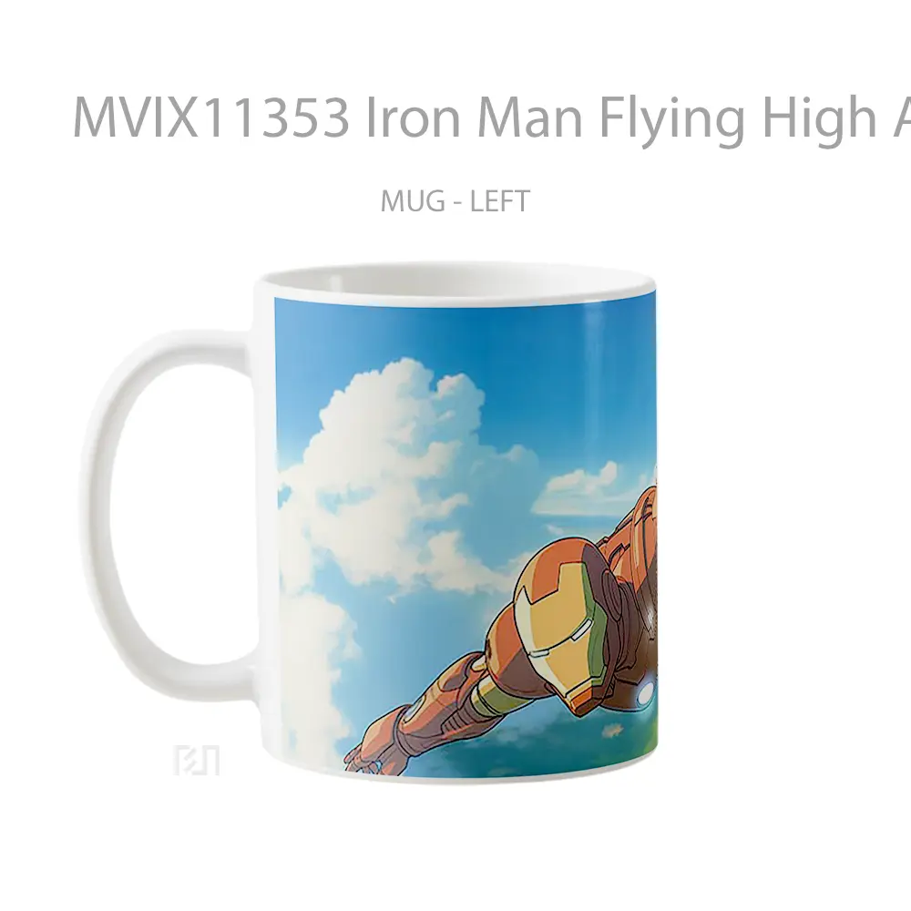Mug Iron Man Flying High Above The City Hadiah Spesial Fans Superhero - All-side / Desain