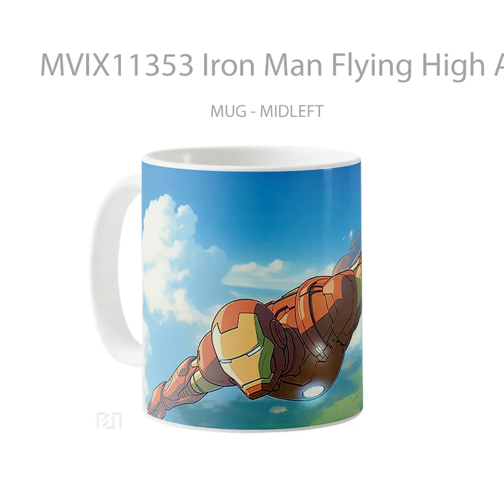 Mug Iron Man Flying High Above The City Hadiah Spesial Fans Superhero - All-side / Desain