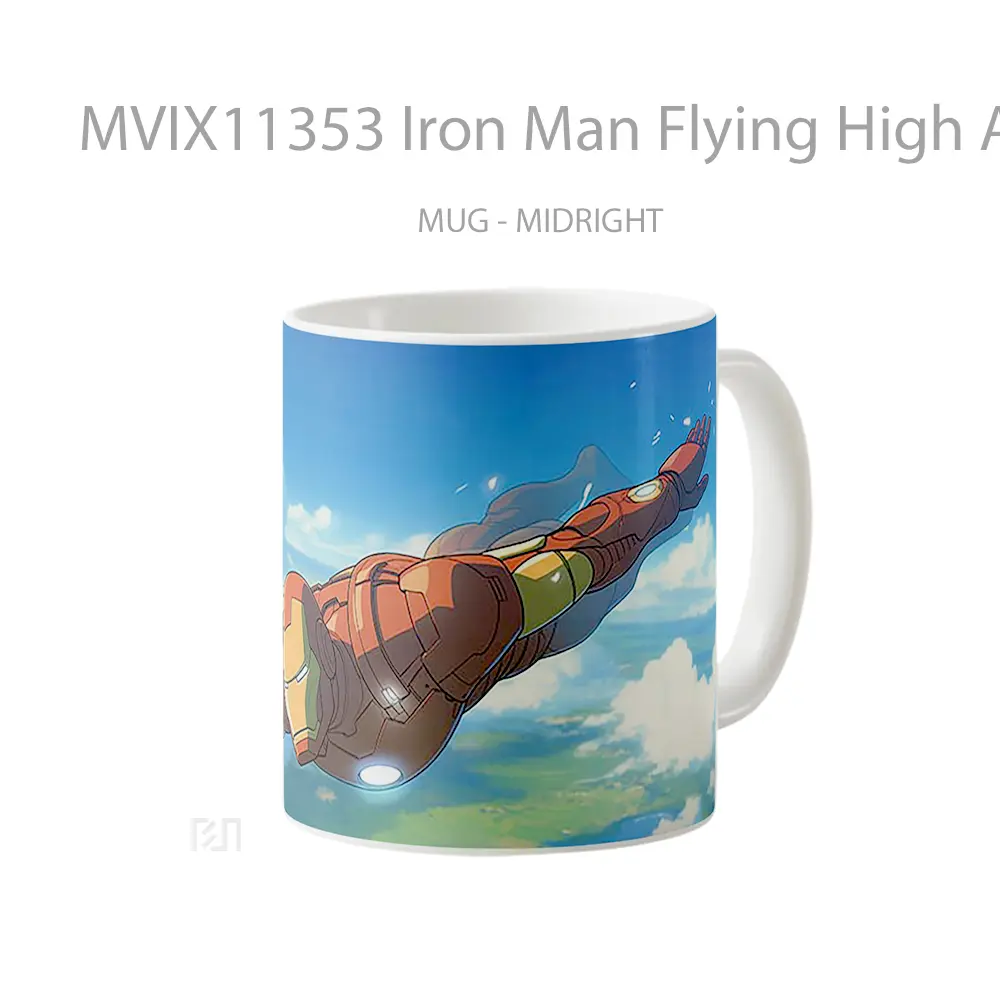 Mug Iron Man Flying High Above The City Hadiah Spesial Fans Superhero - All-side / Desain