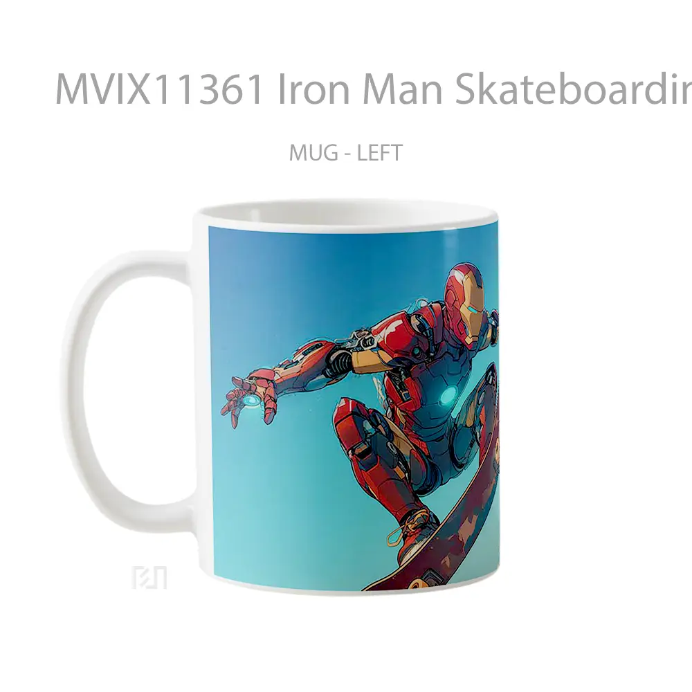 Mug Iron Man Skateboarding Futuristic City Hadiah Spesial Fans Superhero - All-side / Desain