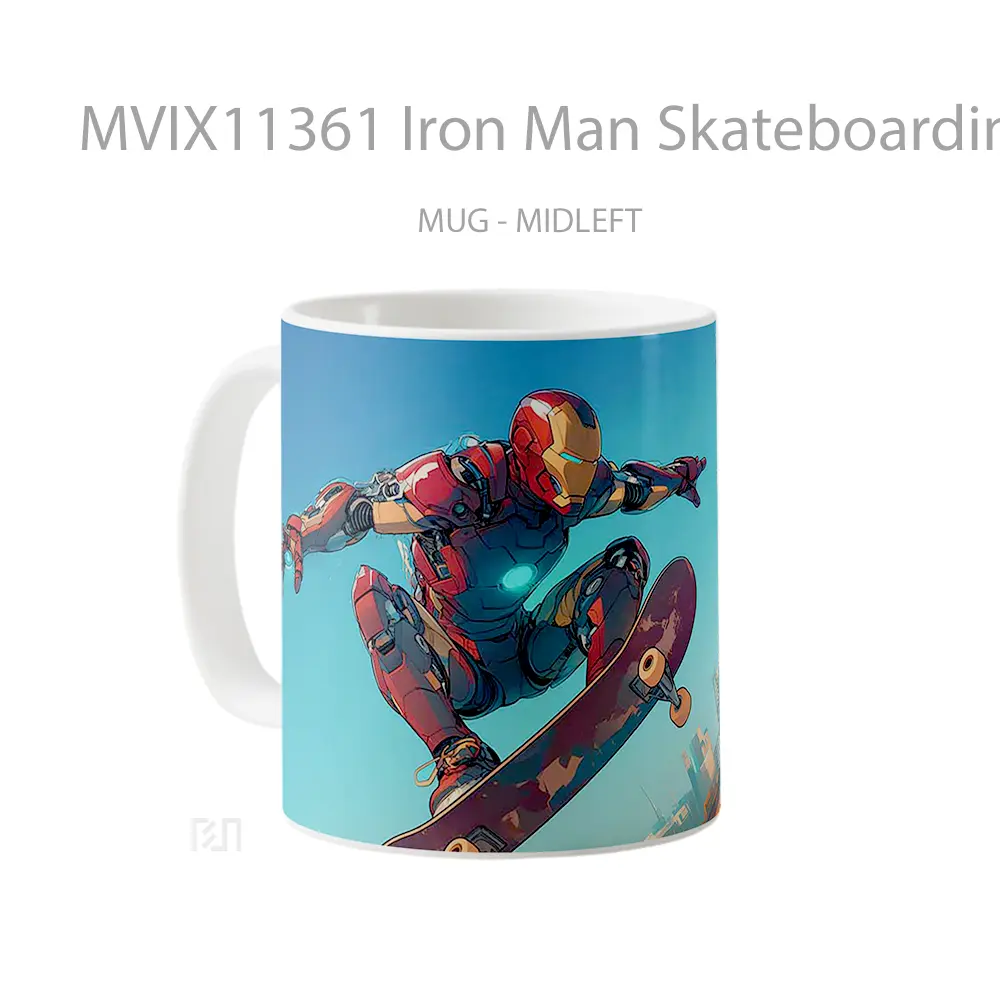 Mug Iron Man Skateboarding Futuristic City Hadiah Spesial Fans Superhero - All-side / Desain