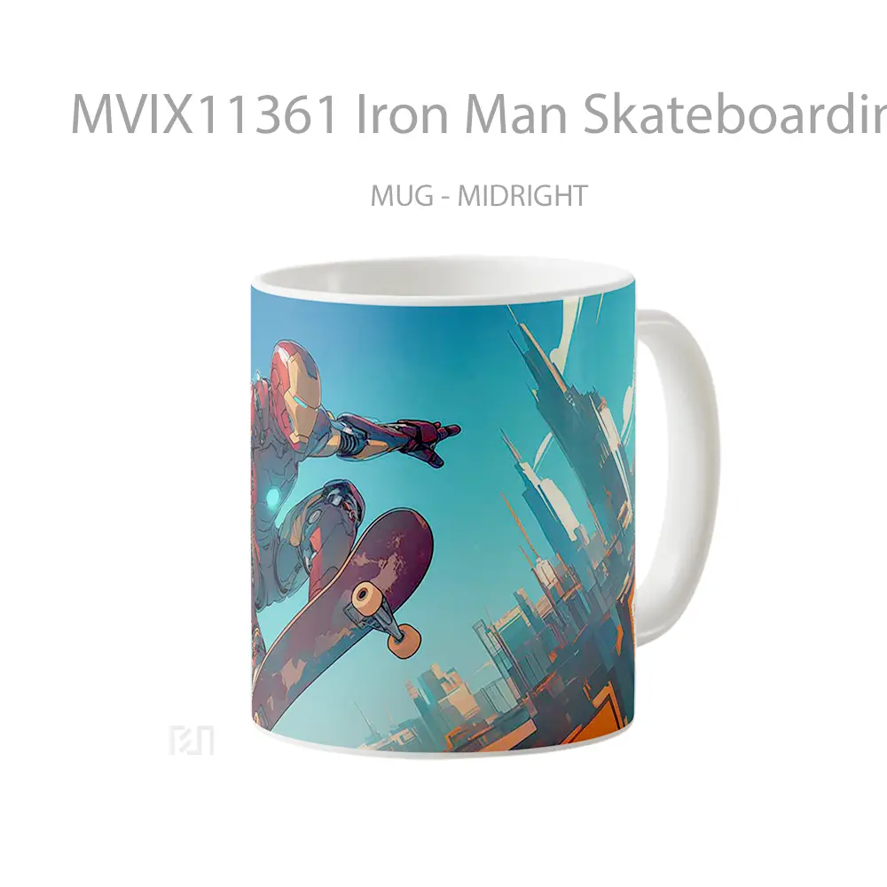 Mug Iron Man Skateboarding Futuristic City Hadiah Spesial Fans Superhero - All-side / Desain
