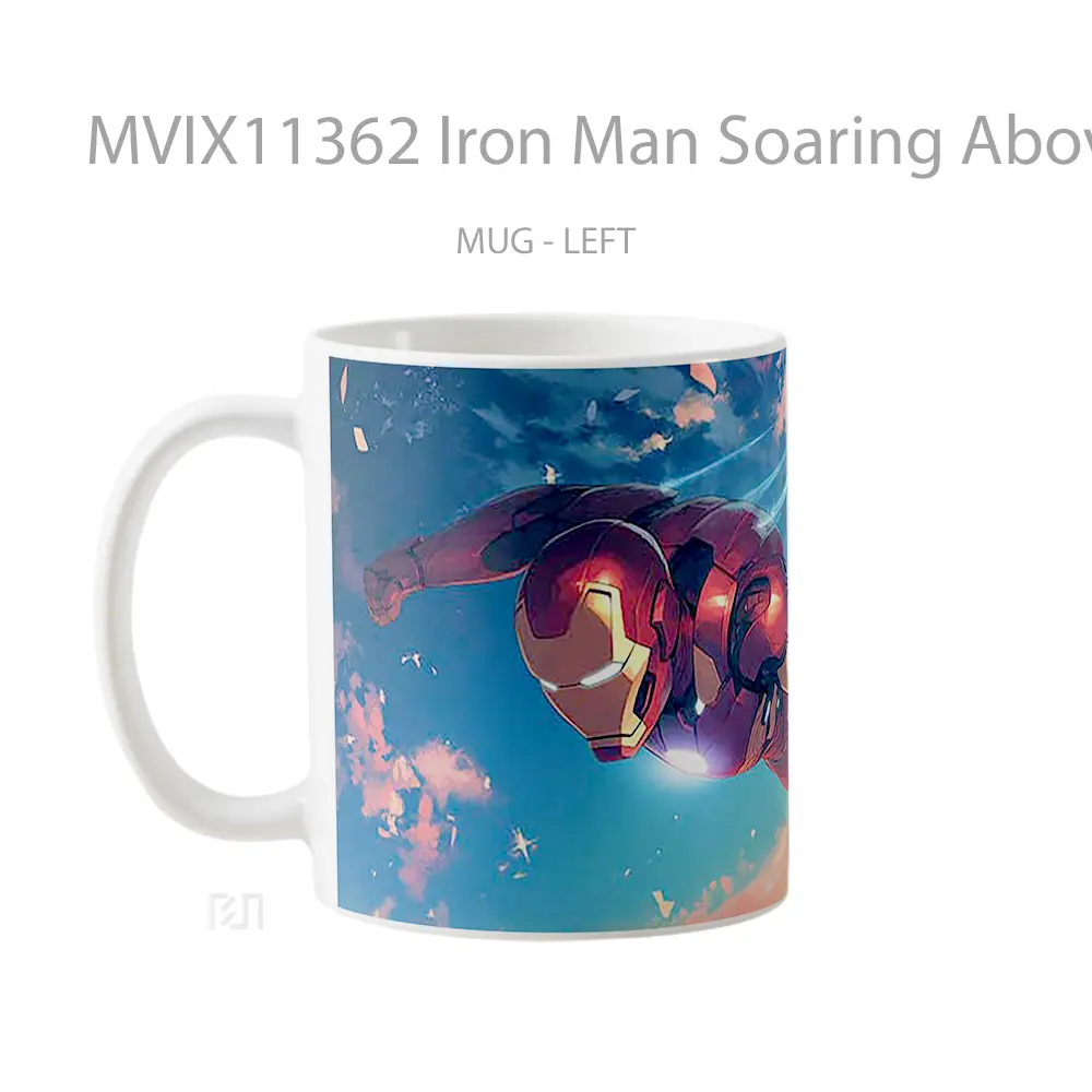 Mug Iron Man Soaring Above The City Hadiah Spesial Fans Superhero - All-side / Desain
