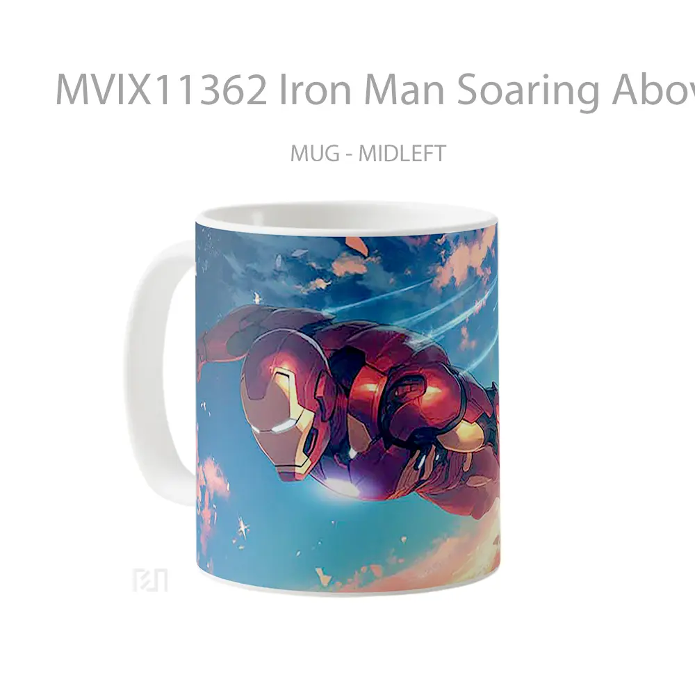 Mug Iron Man Soaring Above The City Hadiah Spesial Fans Superhero - All-side / Desain