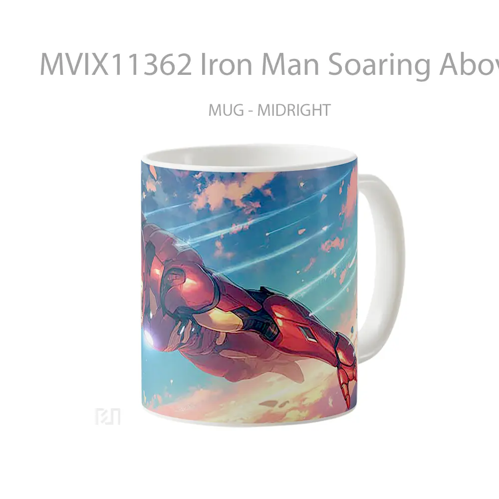 Mug Iron Man Soaring Above The City Hadiah Spesial Fans Superhero - All-side / Desain