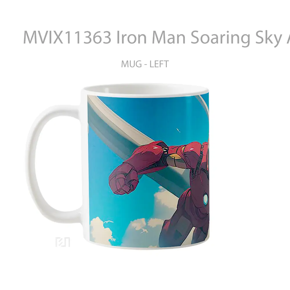 Mug Iron Man Soaring Sky Airplane Gelas Keramik Koleksi Superhero - All-side / Desain