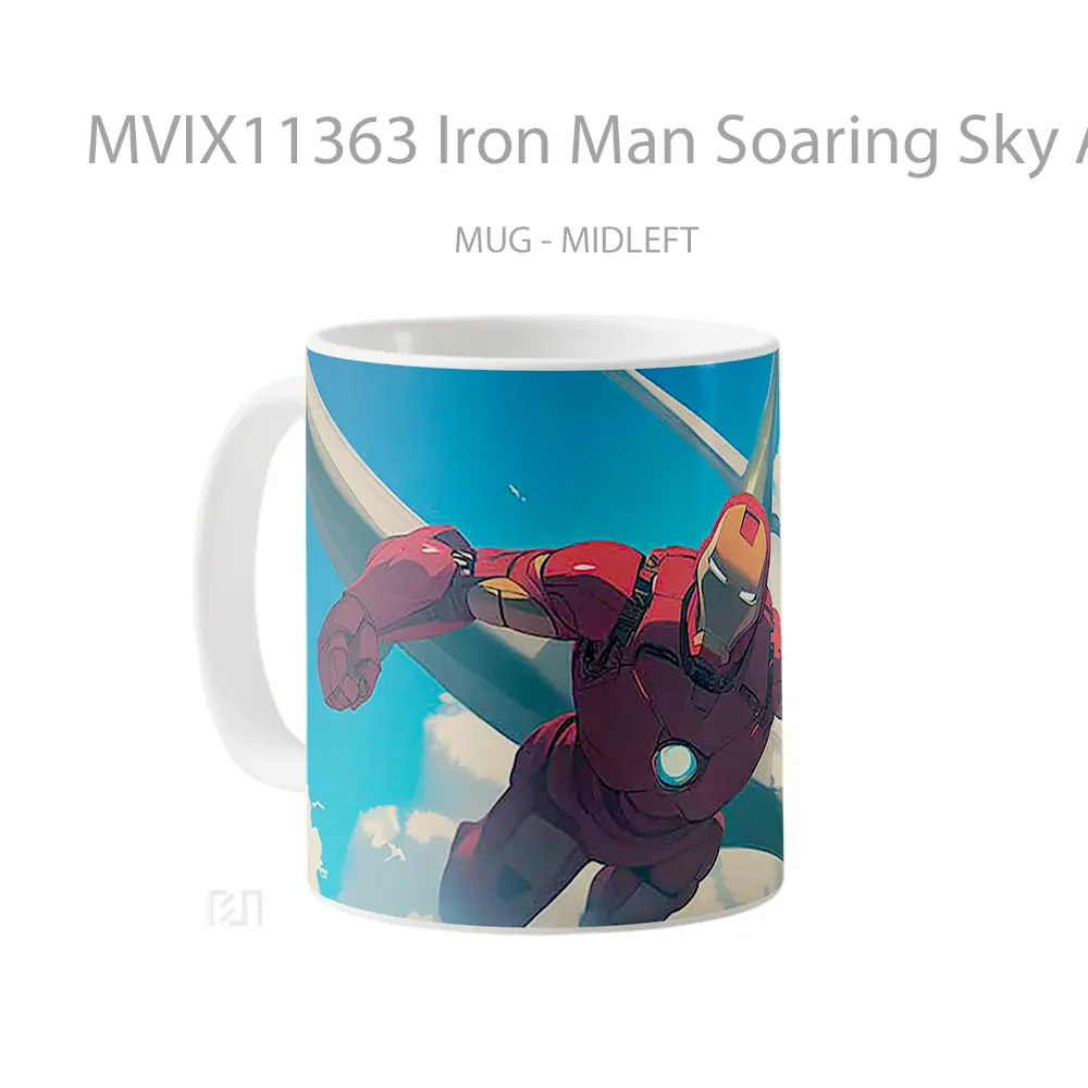 Mug Iron Man Soaring Sky Airplane Gelas Keramik Koleksi Superhero - All-side / Desain