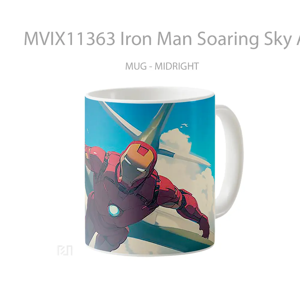 Mug Iron Man Soaring Sky Airplane Gelas Keramik Koleksi Superhero - All-side / Desain