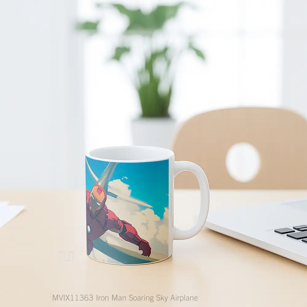 Mug Iron Man Soaring Sky Airplane Gelas Keramik Koleksi Superhero - All-side / Desain