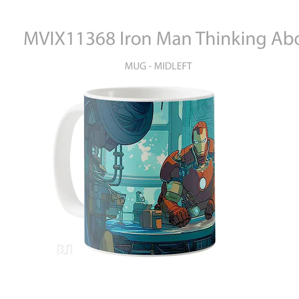 Mug Iron Man Thinking About Next Invention Gelas Keramik Koleksi Superhero - All-side / Desain