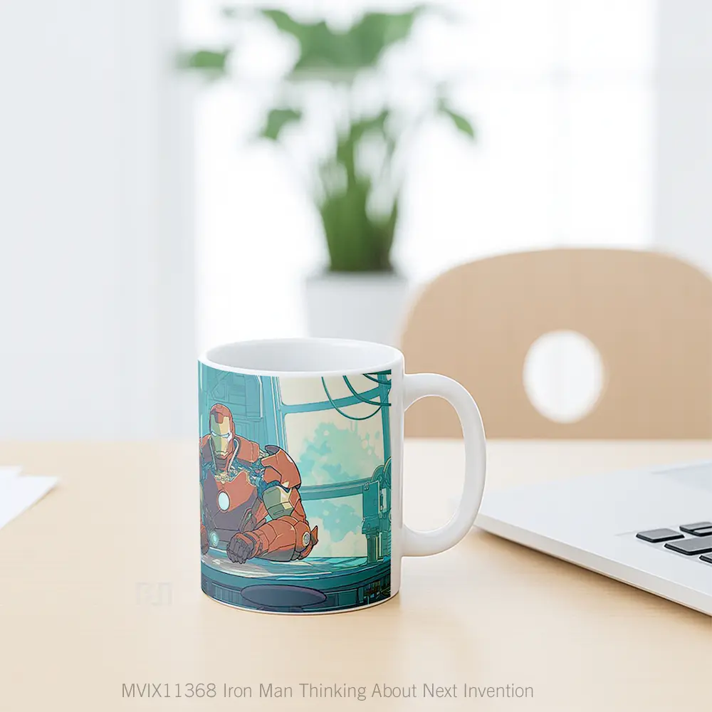 Mug Iron Man Thinking About Next Invention Gelas Keramik Koleksi Superhero - All-side / Desain