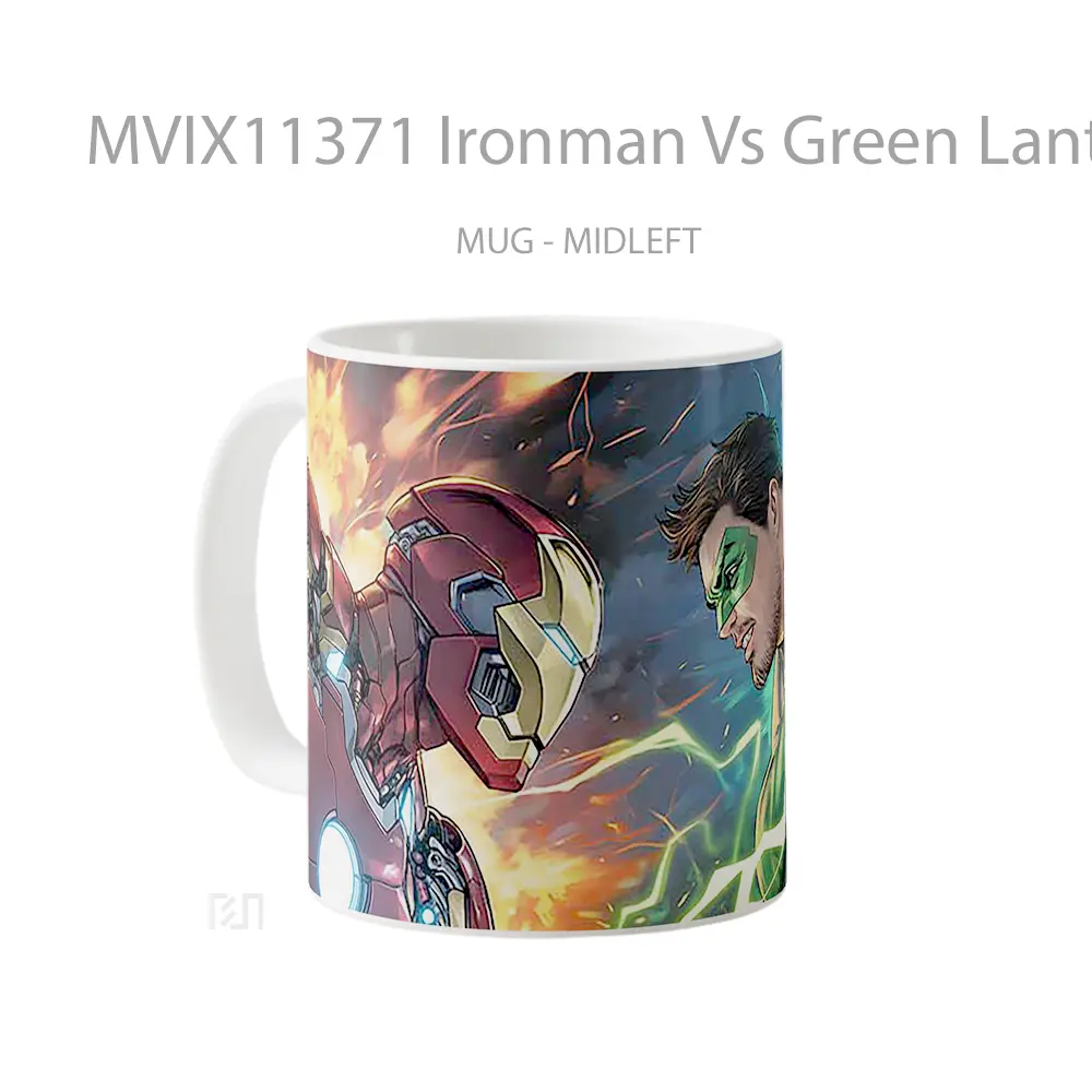 Mug Ironman Vs Green Lantern Marvel Dc Pc Laptop Gelas Keramik Koleksi Superhero - All-side / Desain