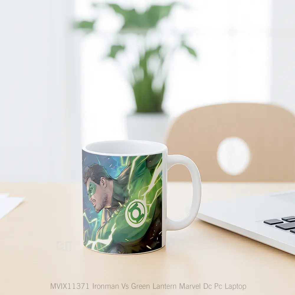 Mug Ironman Vs Green Lantern Marvel Dc Pc Laptop Gelas Keramik Koleksi Superhero - All-side / Desain