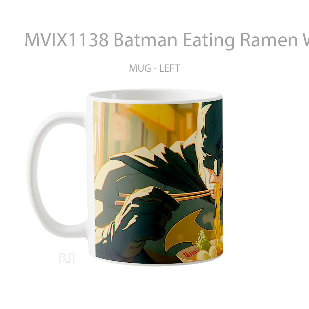 Mug Batman Eating Ramen With Hello Kitty Gelas Keramik Koleksi Superhero - All-side / Desain