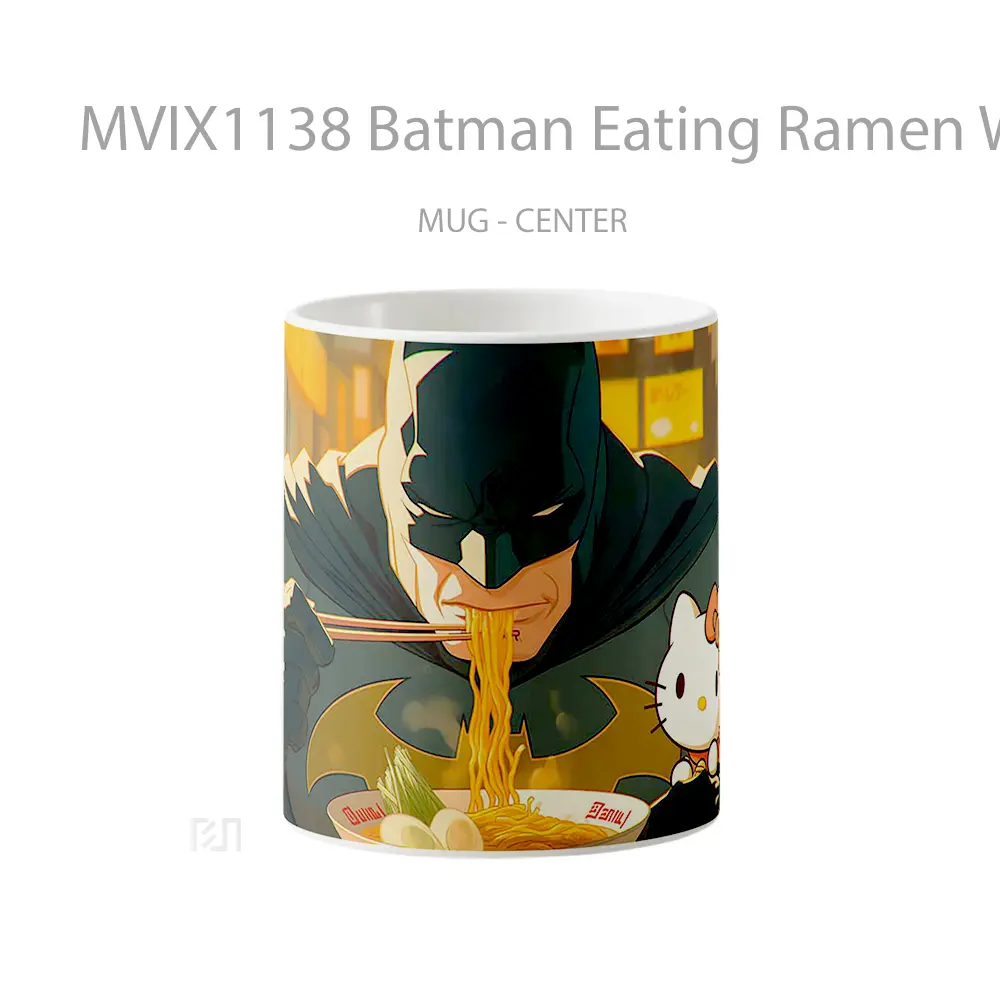 Mug Batman Eating Ramen With Hello Kitty Gelas Keramik Koleksi Superhero