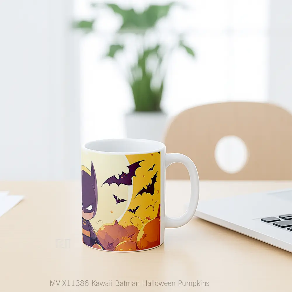 Mug Kawaii Batman Halloween Pumpkins Hadiah Spesial Fans Superhero - All-side / Desain