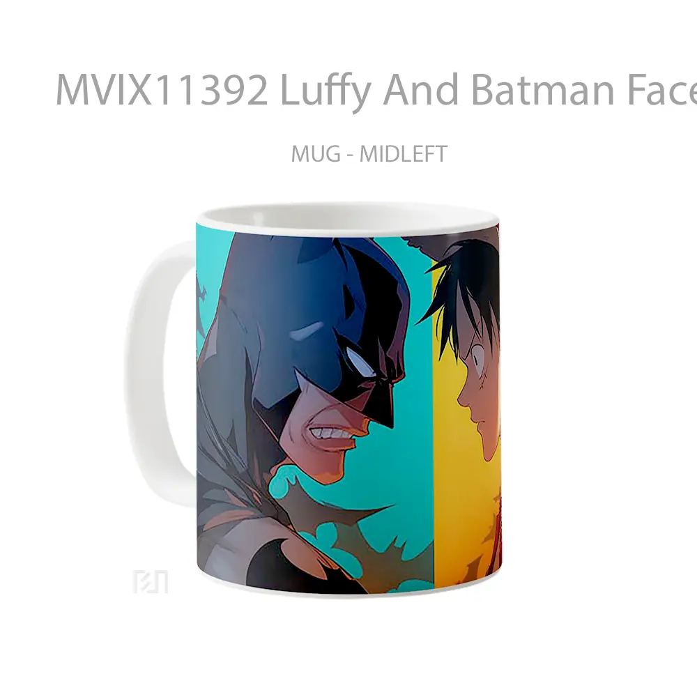 Mug Luffy And Batman Faceoff Gelas Keramik Koleksi Superhero - All-side / Desain