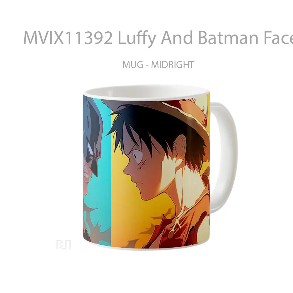 Mug Luffy And Batman Faceoff Gelas Keramik Koleksi Superhero - All-side / Desain