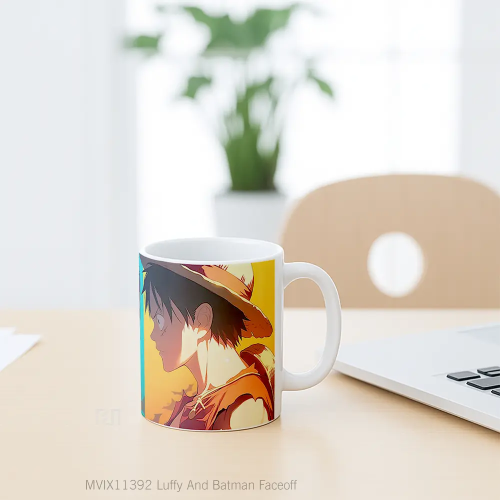Mug Luffy And Batman Faceoff Gelas Keramik Koleksi Superhero - All-side / Desain
