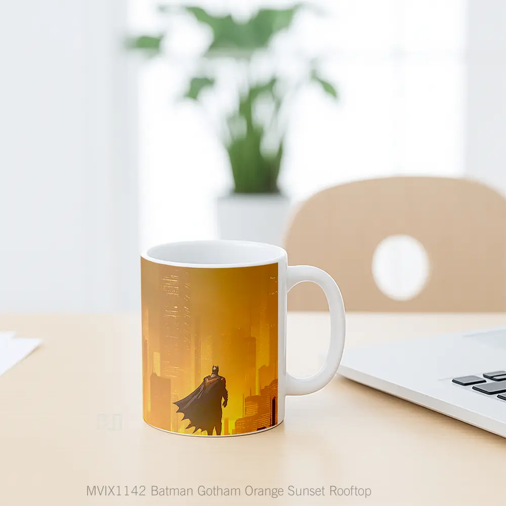 Mug Batman Gotham Orange Sunset Rooftop Hadiah Spesial Fans Superhero - All-side / Desain