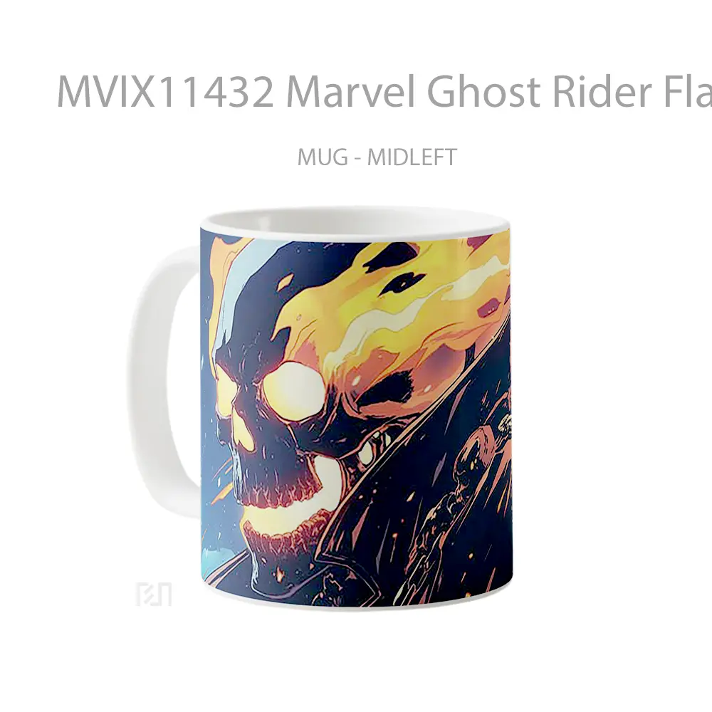 Mug Marvel Ghost Rider Flaming Skull Gelas Keramik Koleksi Superhero - All-side / Desain