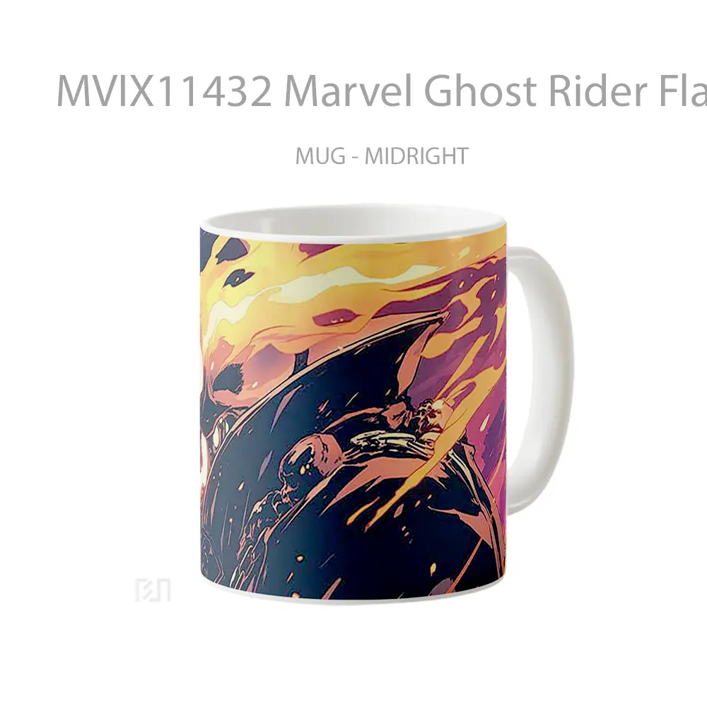 Mug Marvel Ghost Rider Flaming Skull Gelas Keramik Koleksi Superhero - All-side / Desain