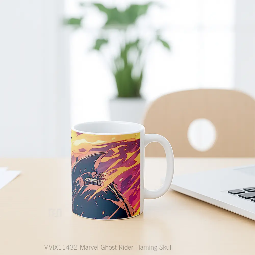 Mug Marvel Ghost Rider Flaming Skull Gelas Keramik Koleksi Superhero - All-side / Desain