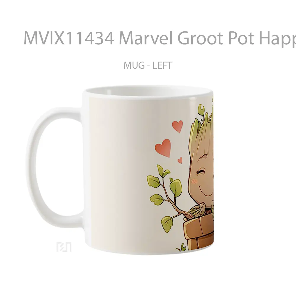 Mug Marvel Groot Pot Happy Gelas Keramik Koleksi Superhero - All-side / Desain